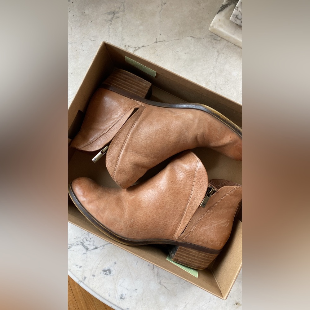 lucky brand brenon tan leather booties / boots, size 9